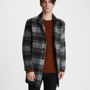 JOHN VARVATOS STAR U.S.A. CARSEN CAR COAT IN PLAID WOOL BLEND